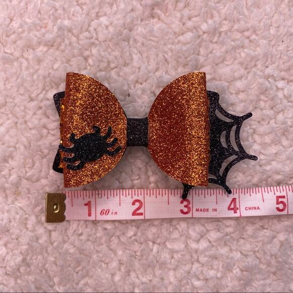 Halloween Orange Black Spider Bow - Picture 4 of 5